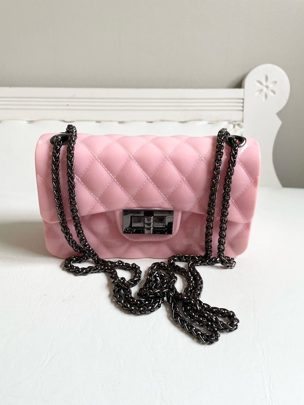 PINK SINGLE FLAP MINI BAG DOUBLE ADJUSTABLE STRAP DIAMOND STITCH